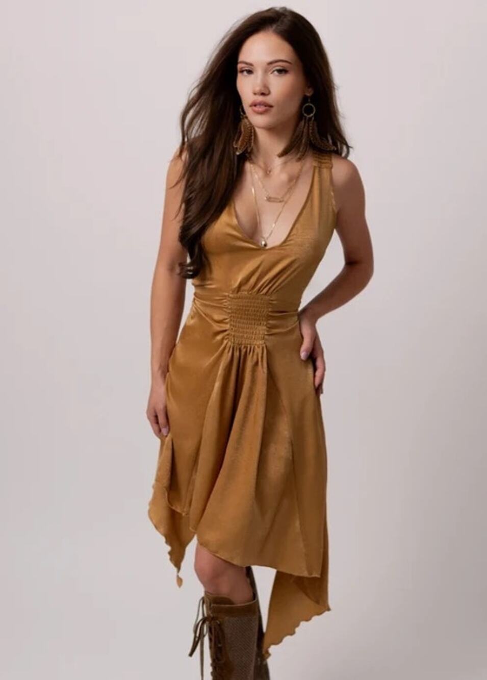 Joyfolie Heidi Dress in Camel Women's Size XL